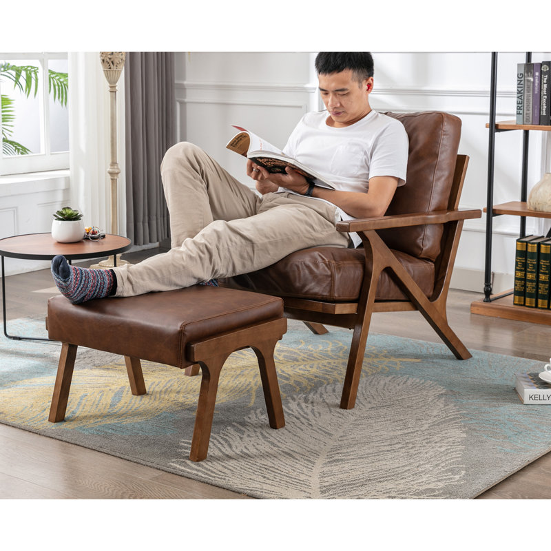 Mid century leather chair and ottoman discount